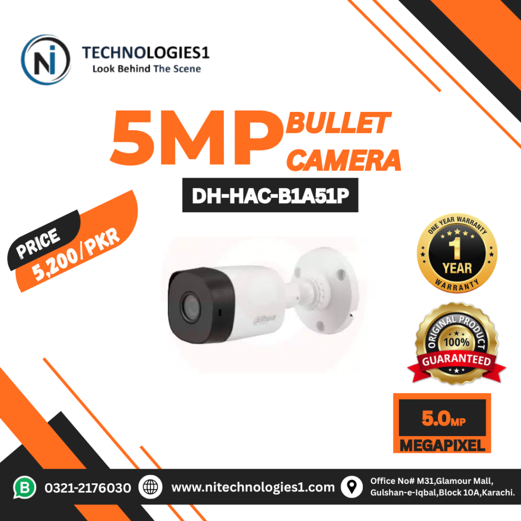 Dahua DH-HAC-B1A51P 5MP Analog Bullet CCTV Camera for Indoor and Outdoor Security